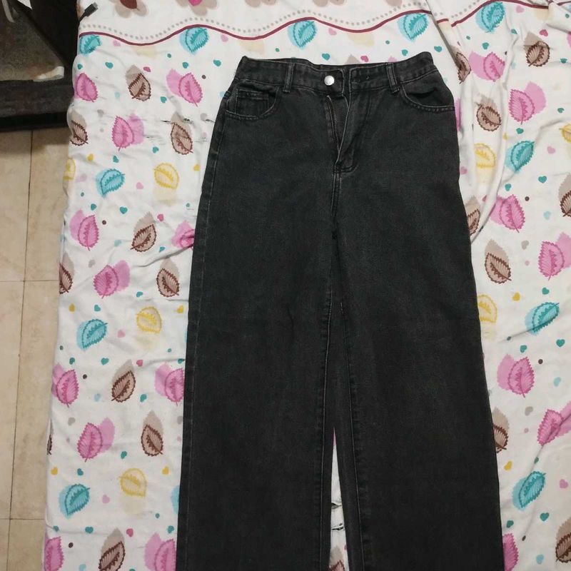 Black Denim Straight Leg Jeans
