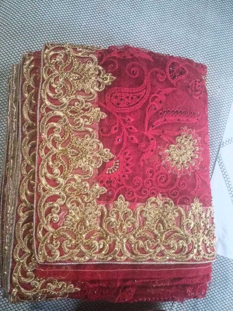 Red Stone Work Net Saree