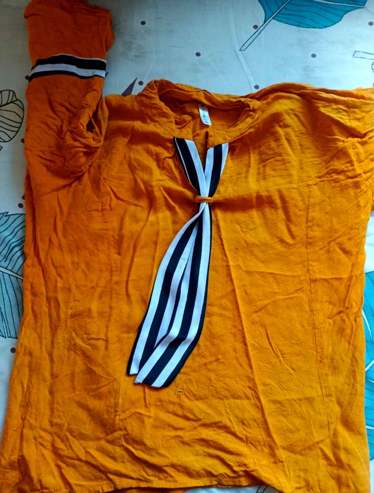 Orange Tie-Neck Top
