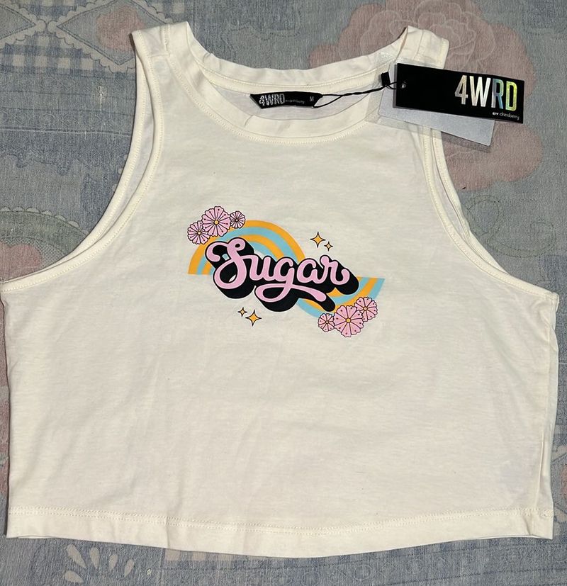 Printed Misty White Tank Crop Top