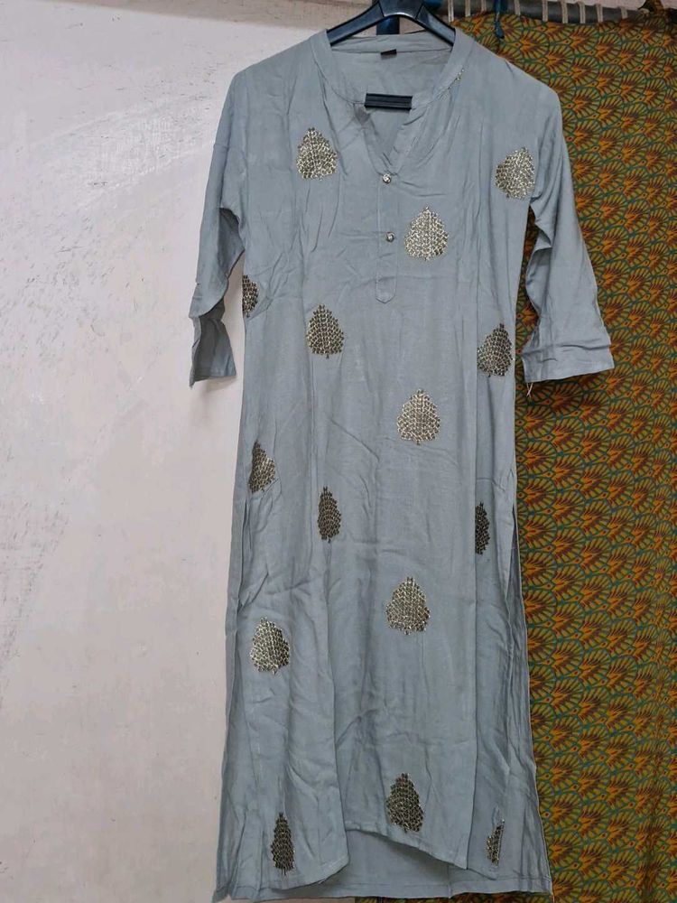 Grey Kurti With Golden Patchwork