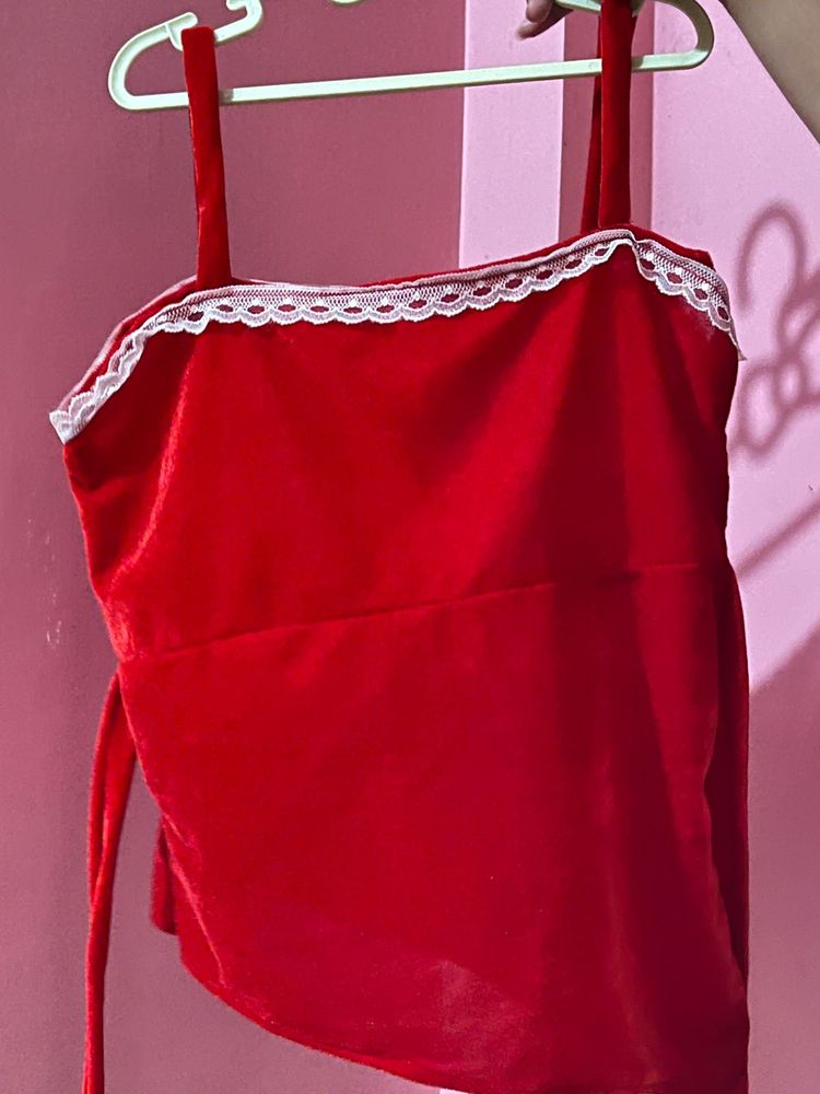 Red Velvet Lace Trim Cami