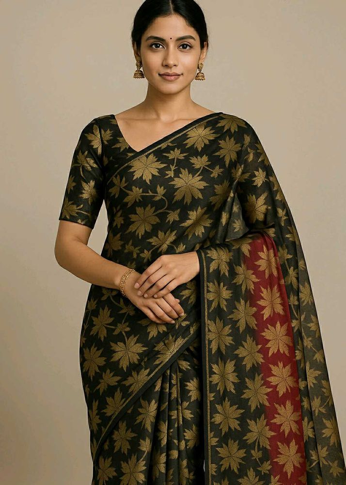 Elegant Black  Floral Organga Saree