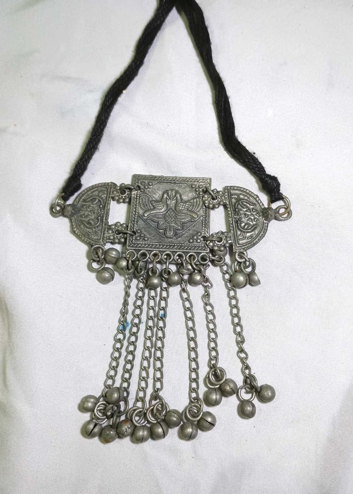 Ethnic brass mixed black oxidised silver necklace