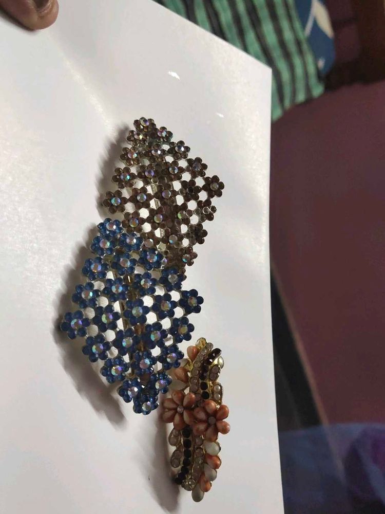 Floral Rhinestone Hair Clips Pack Of 3