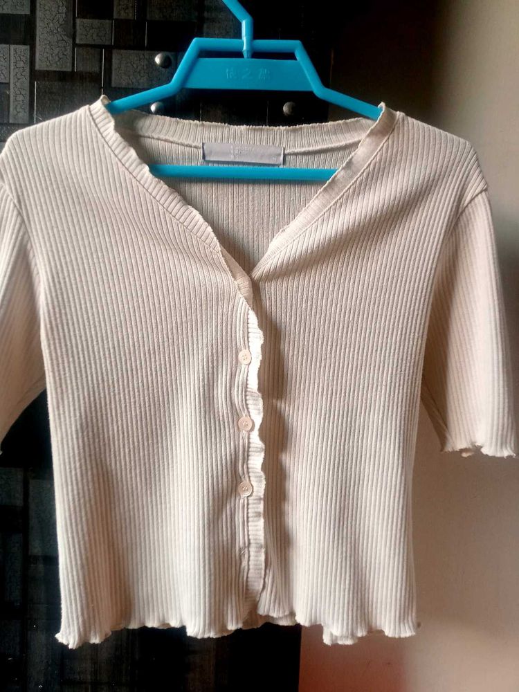 Ribbed Knit Button Front Top