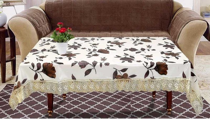 Floral Leaves Coffee Brown Beige Table Cover