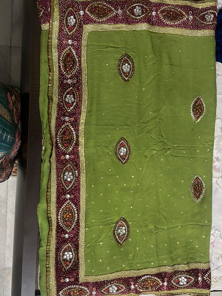 Heavy Work Pure Georgette Saree With Velve Border