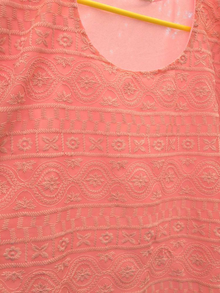 Peach Embroidered Kurta