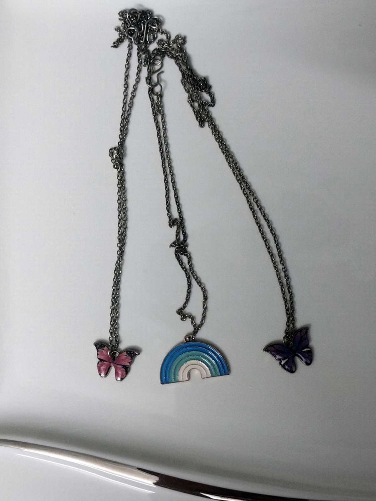 Chic Butterfly &amp; Rainbow Pendant Necklace Set
