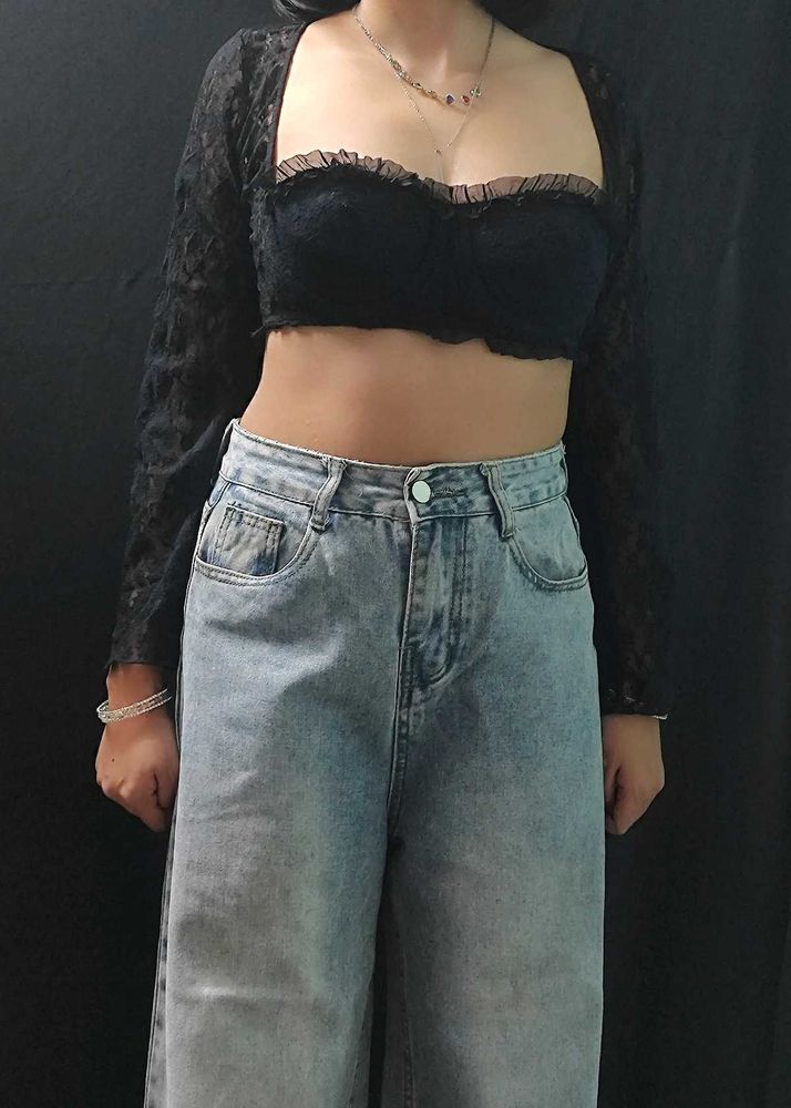 Lace Crop Top with Sleeves