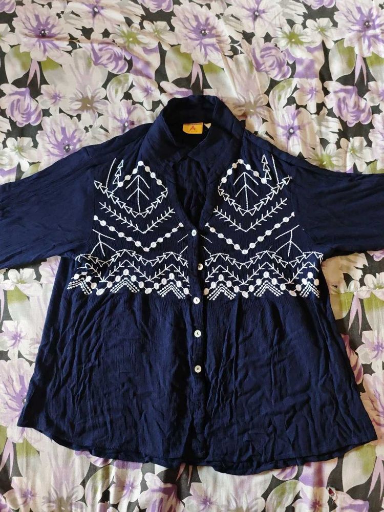 Embroidered Navy Top