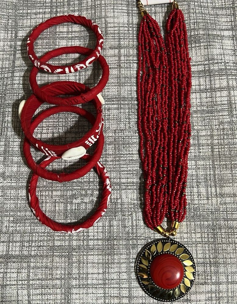 Red Necklace &amp; Bangles Set