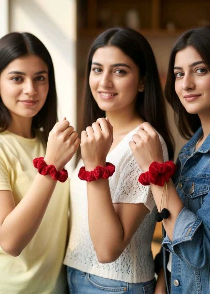 Red Velvet Tulip  Scrunchies Set (3)