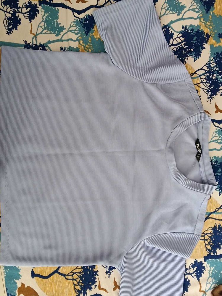 Light Blue Ribbed Crop Top