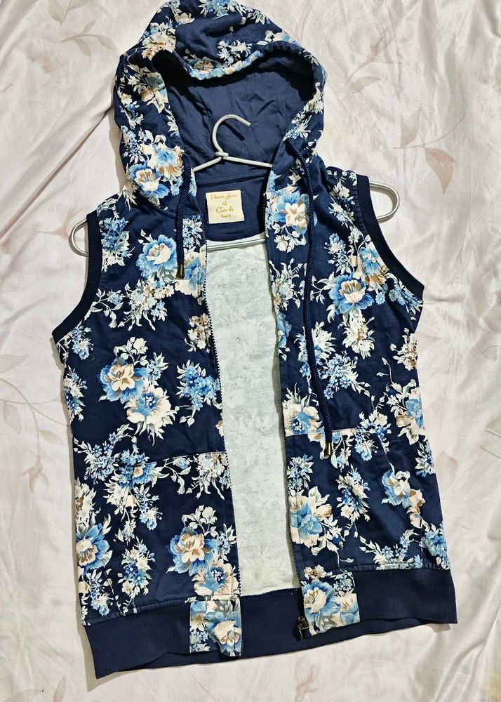 Floral Print Hoodie Vest