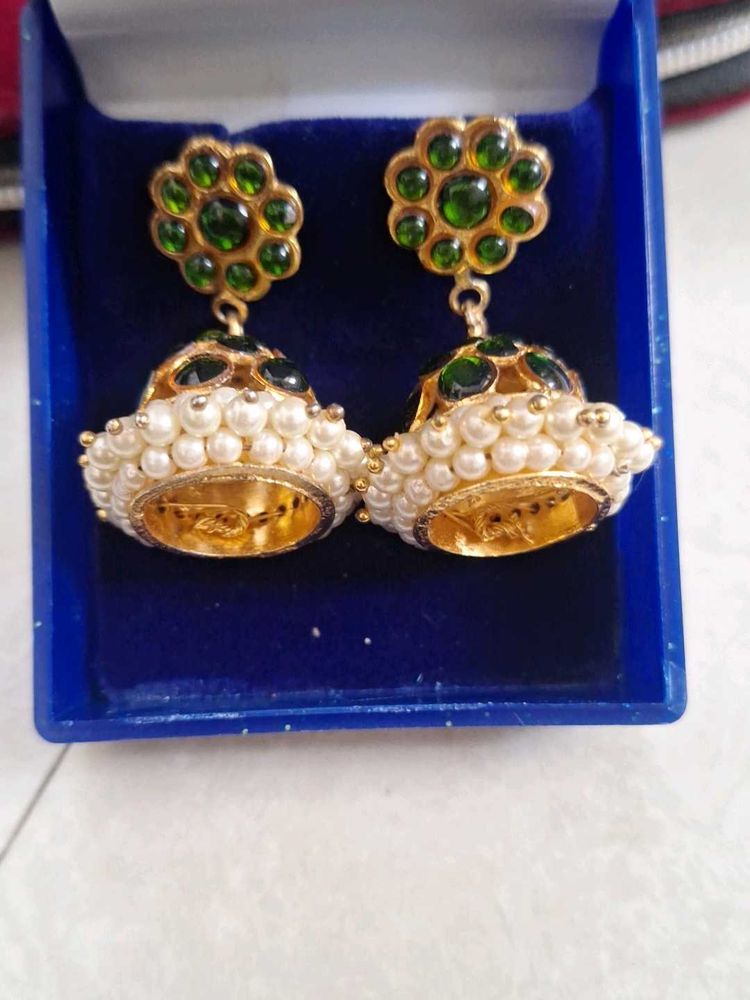 pearl jhumka Green color