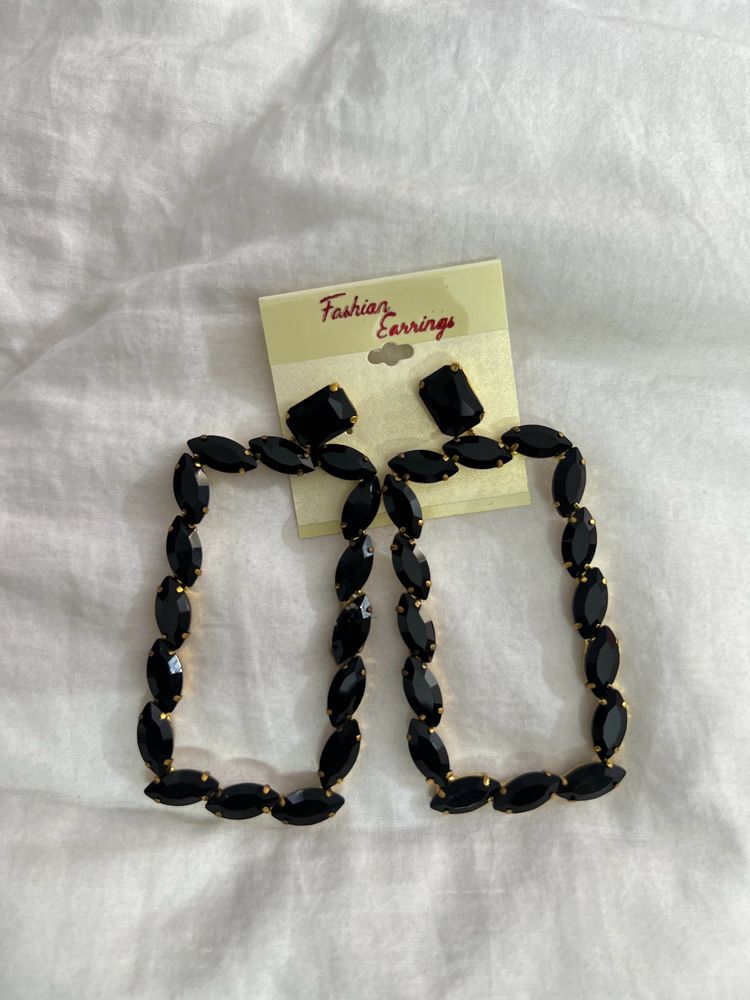 Rhinestone Stone Black Earring
