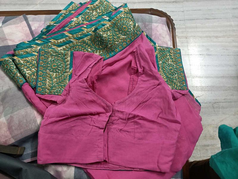 Pink &amp; Green Gotta Patti Saree