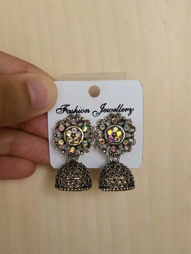 Oxidised Stone Decorated Mini Jhumkas