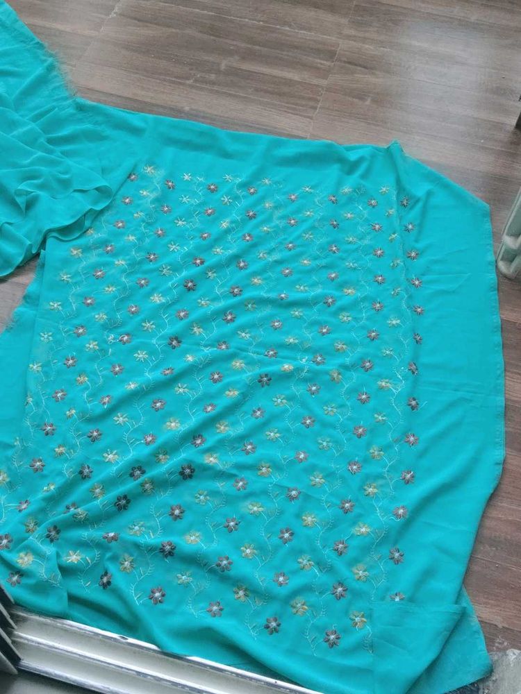 Teal Embroidered Dress Material