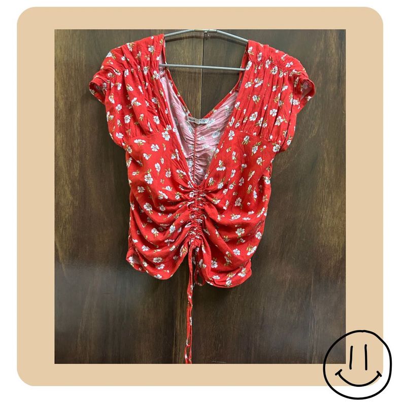 Deep Red Flowery Top