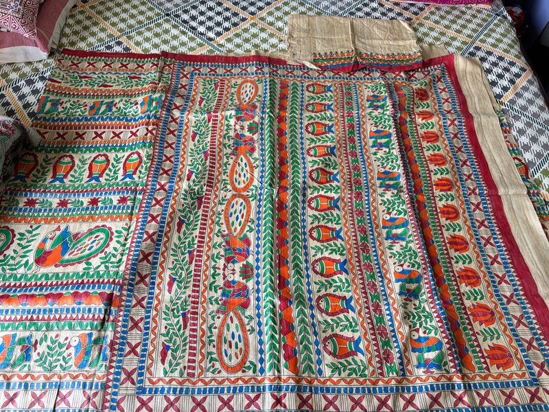 Madhubani Hand Painted Ghicha Tussar Sari