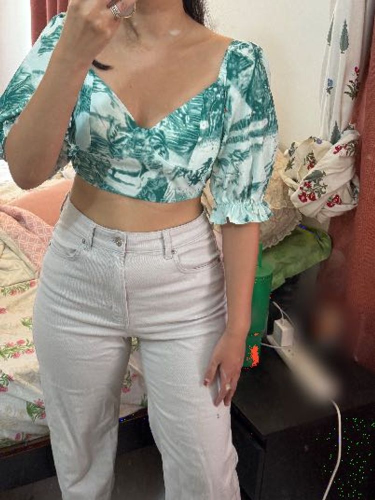 Green Print Crop Top