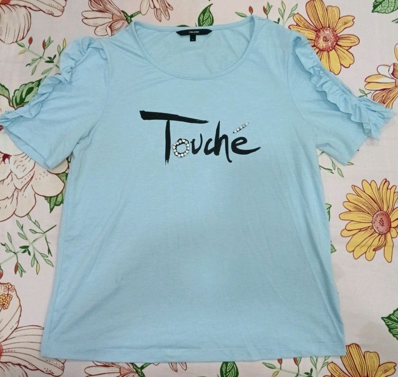 Blue Cold Shoulder Top