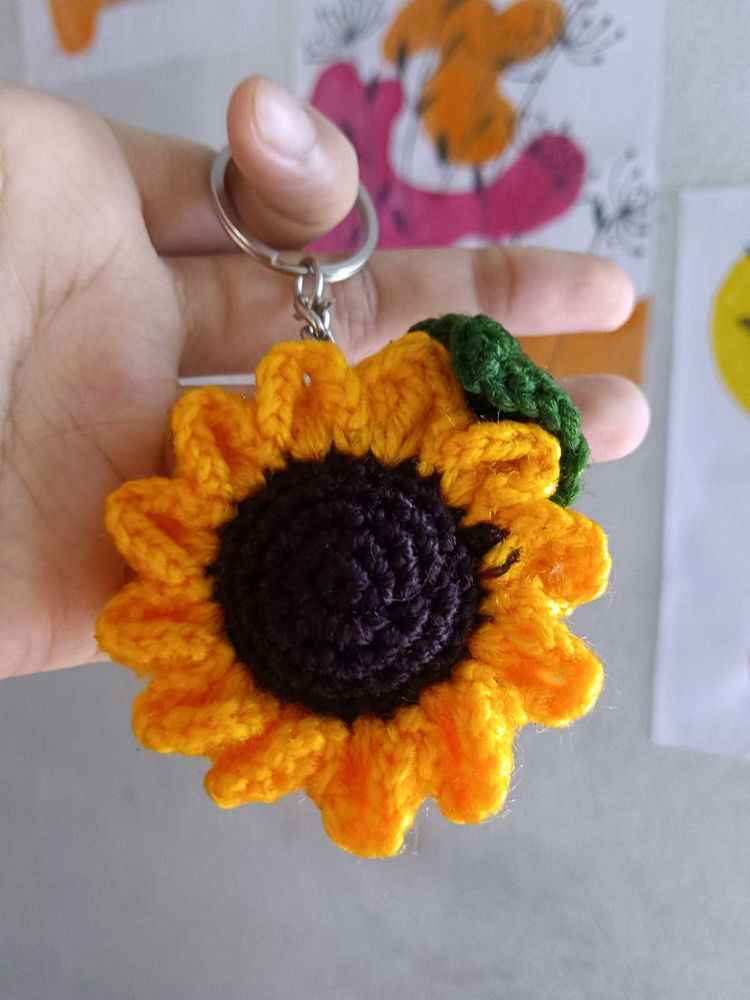 Crochet Sunflower Keychain 🌻