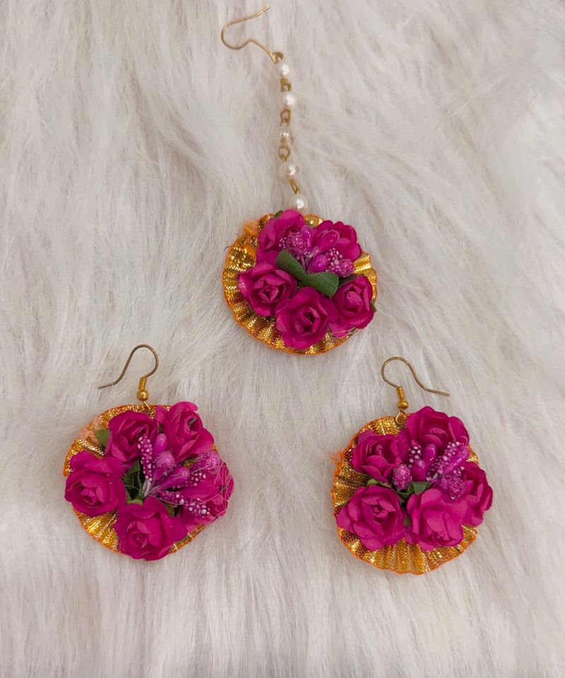 Wedding Flower Jewellery - Mang Tika &amp; Earring Set