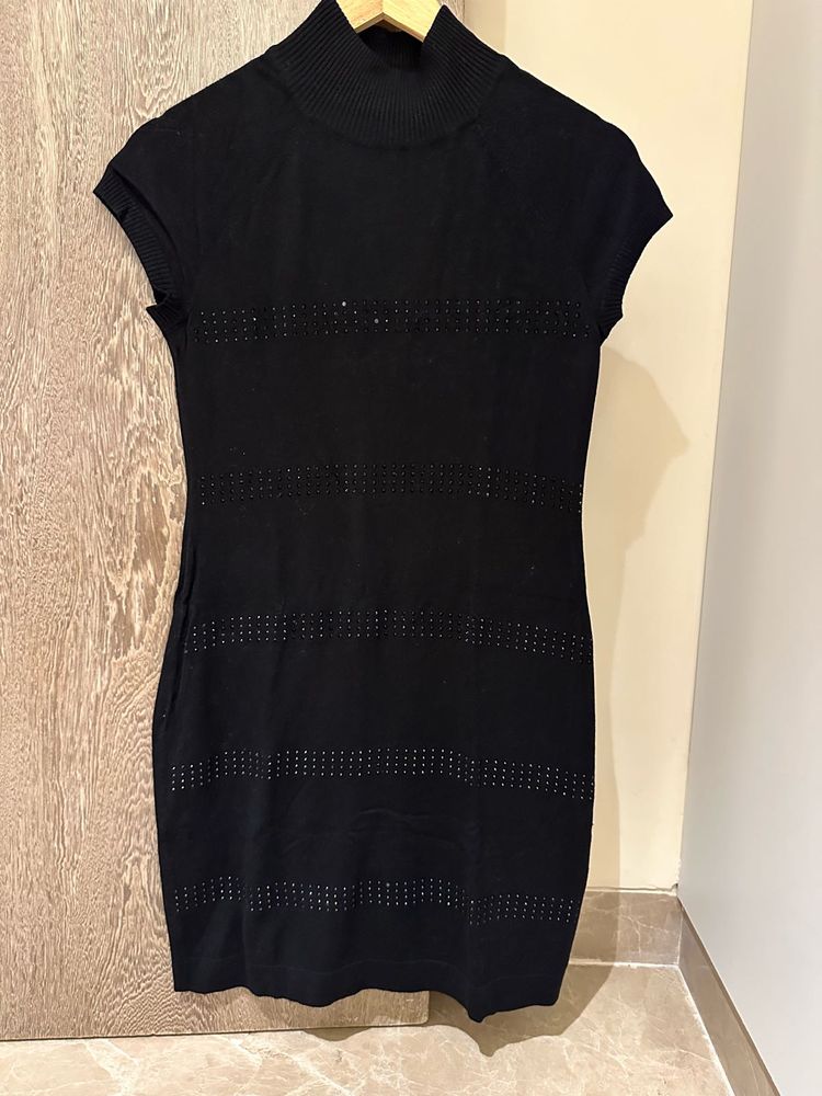Winter Black Dress With Sequence