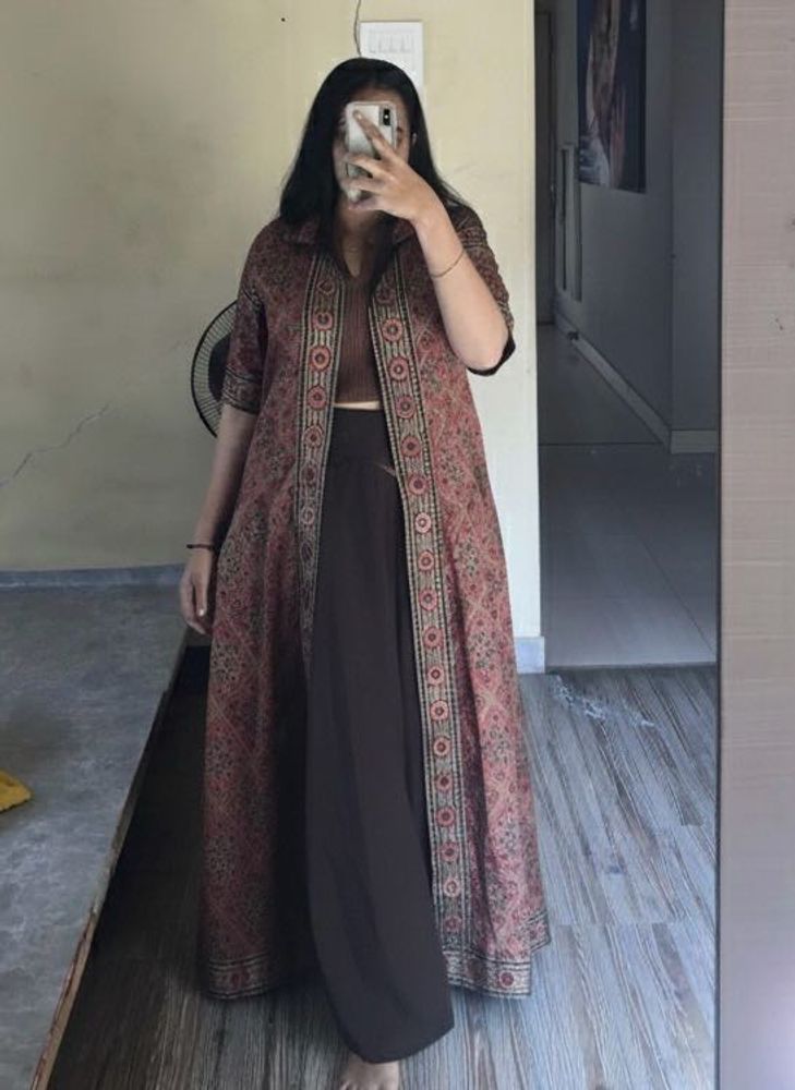 Boho Chic Printed Long Shrug and plazo