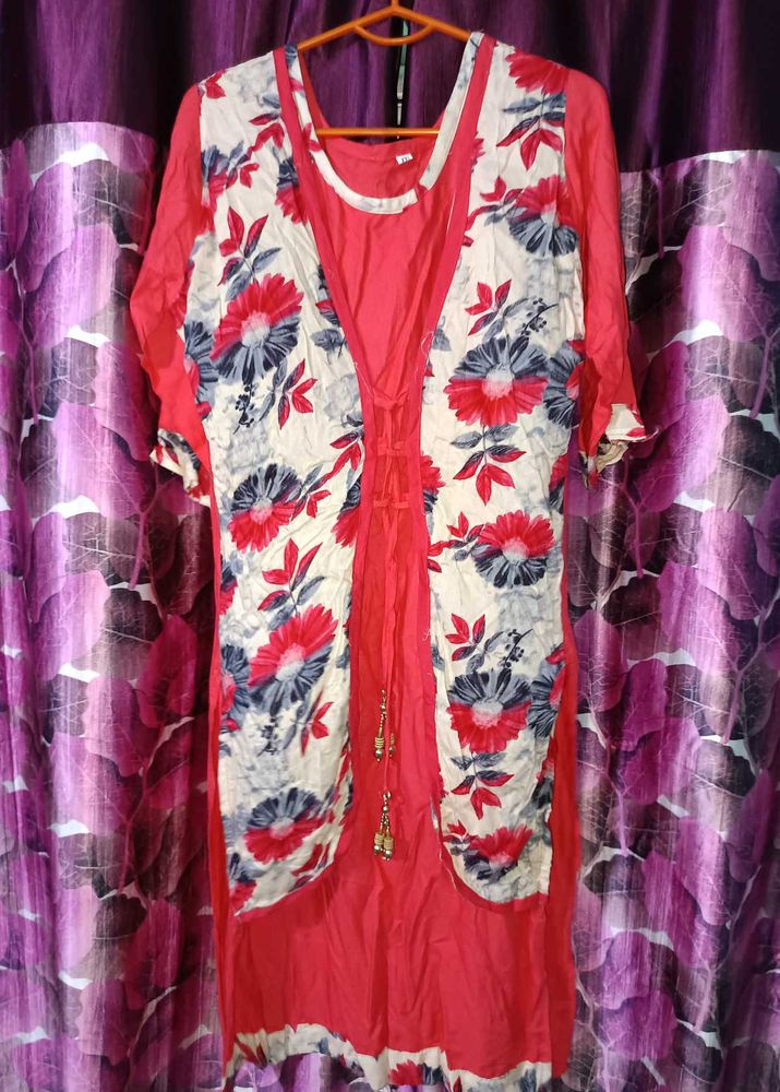 Womens Printed Floral Kurti (Red)