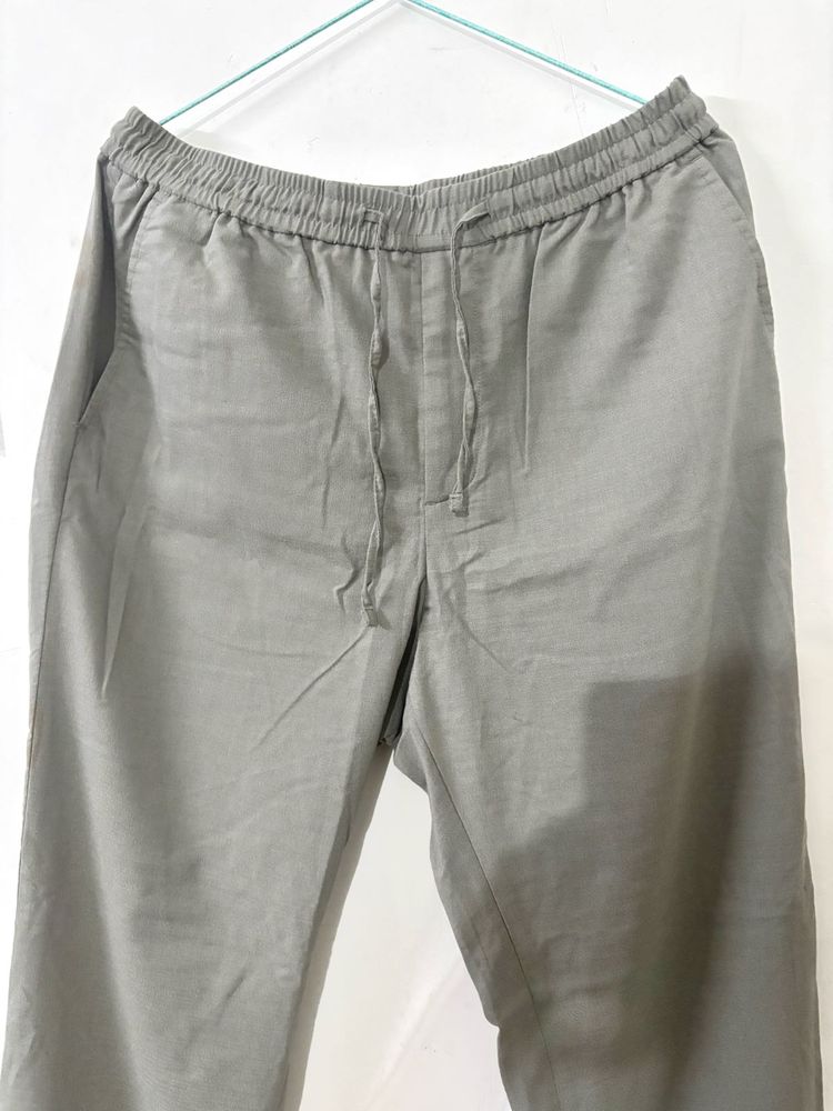 Stretchable Waist Greenish Grey Pants