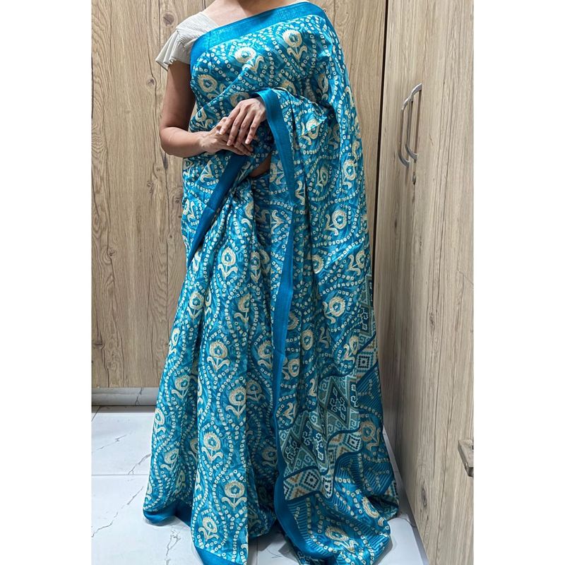 Elegant Blue Printed Saree