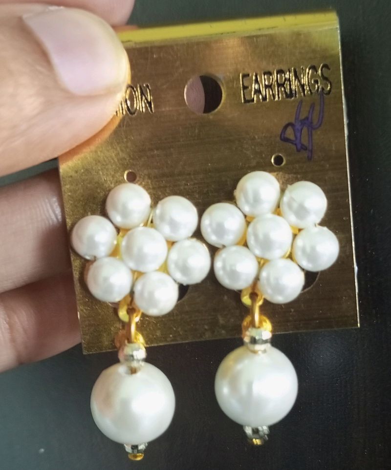 White Beaded Earrings