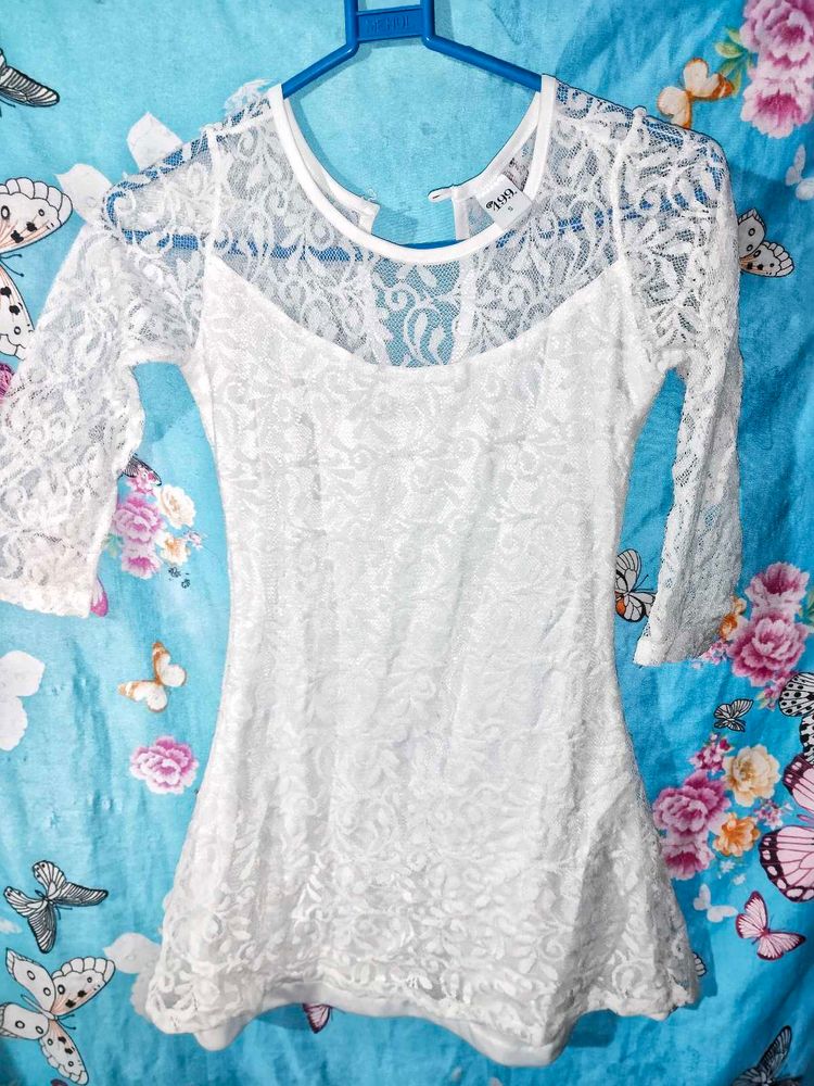 Elegant White Net Dress | Size 34