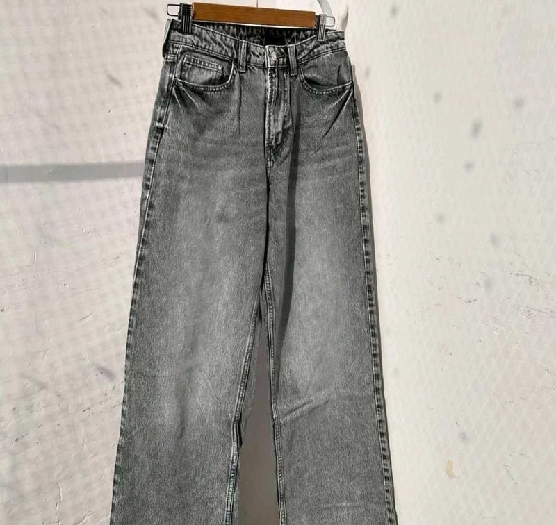 Gray High Rise Straight Leg Denim