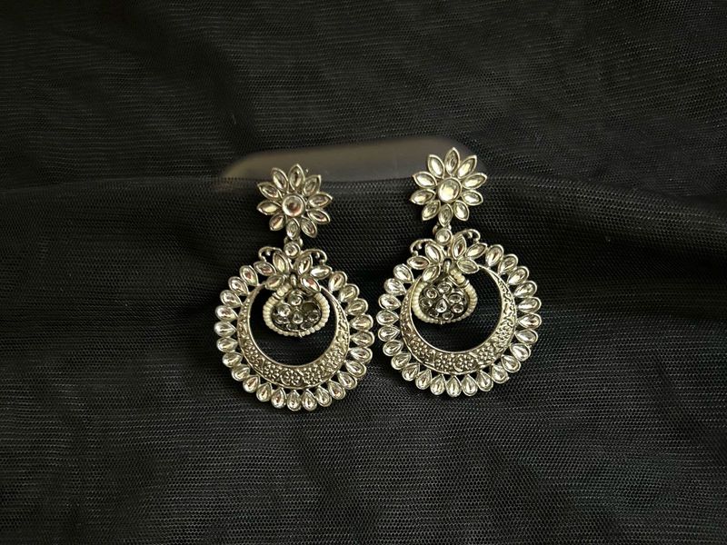 Silver Tone Floral Drop Earrings