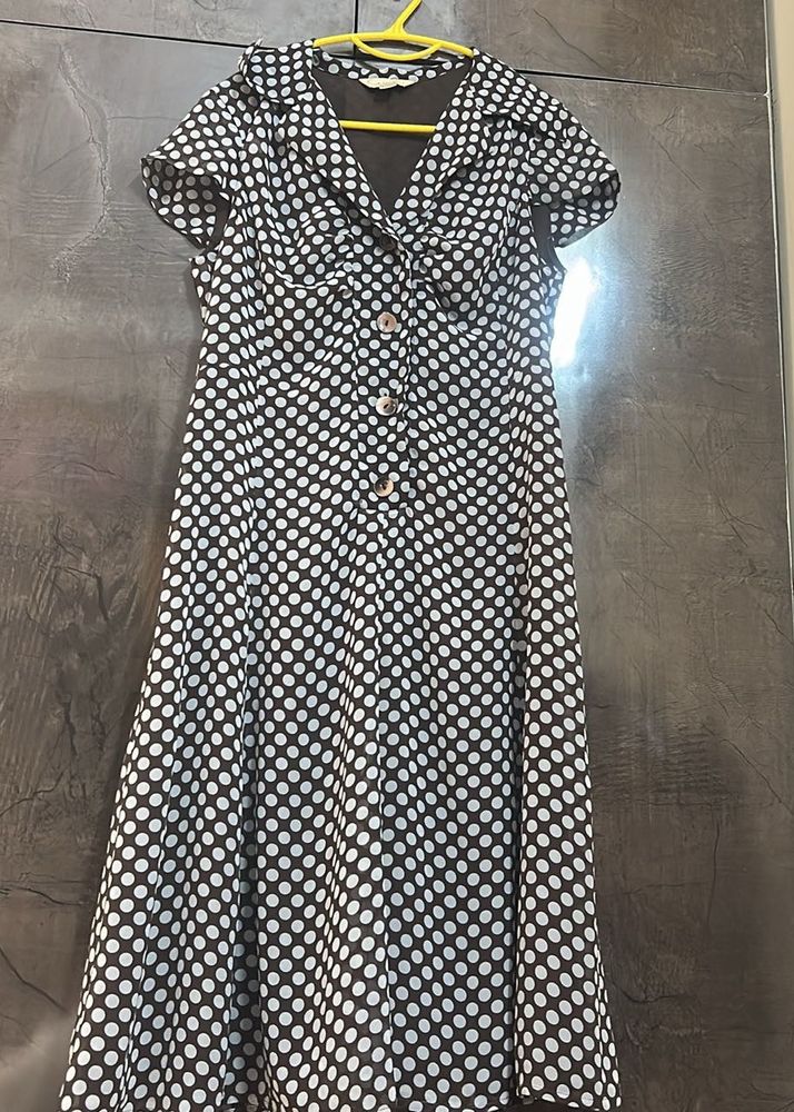Chic Polka Dot Midi Shirt Dress