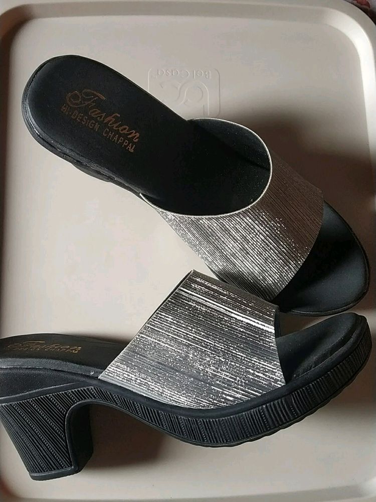 New Silver And Black Heels,Size - 39