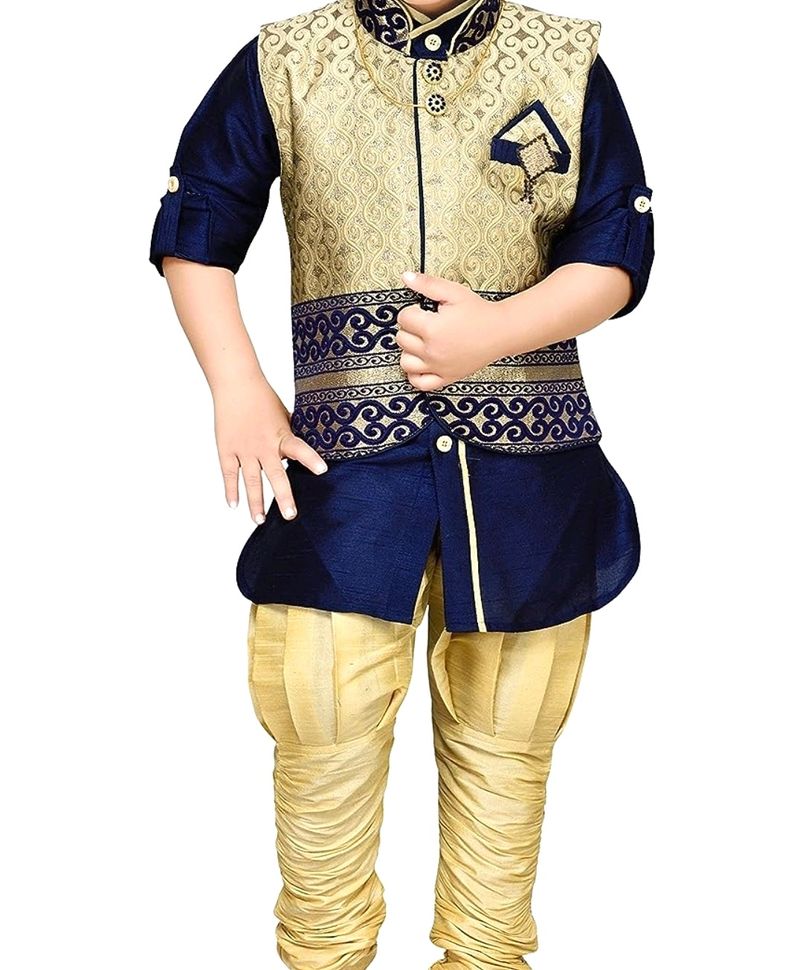 Kurta Pyjama &amp; Waistcoat Set For Boy 3- 4 Year