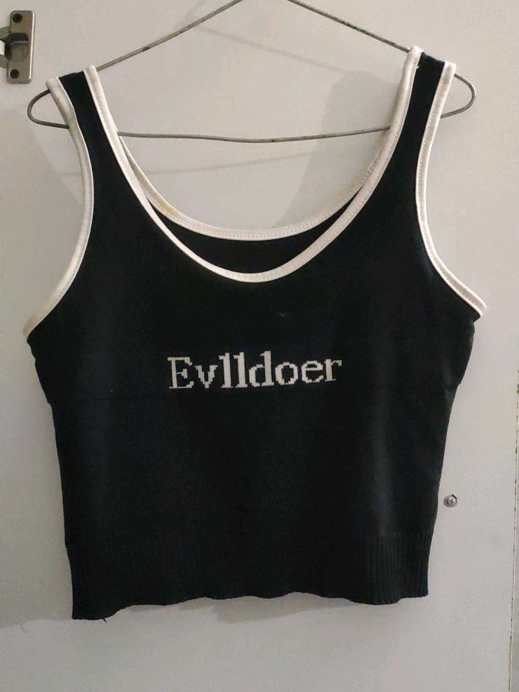 Black Graphic Crop Tank Top