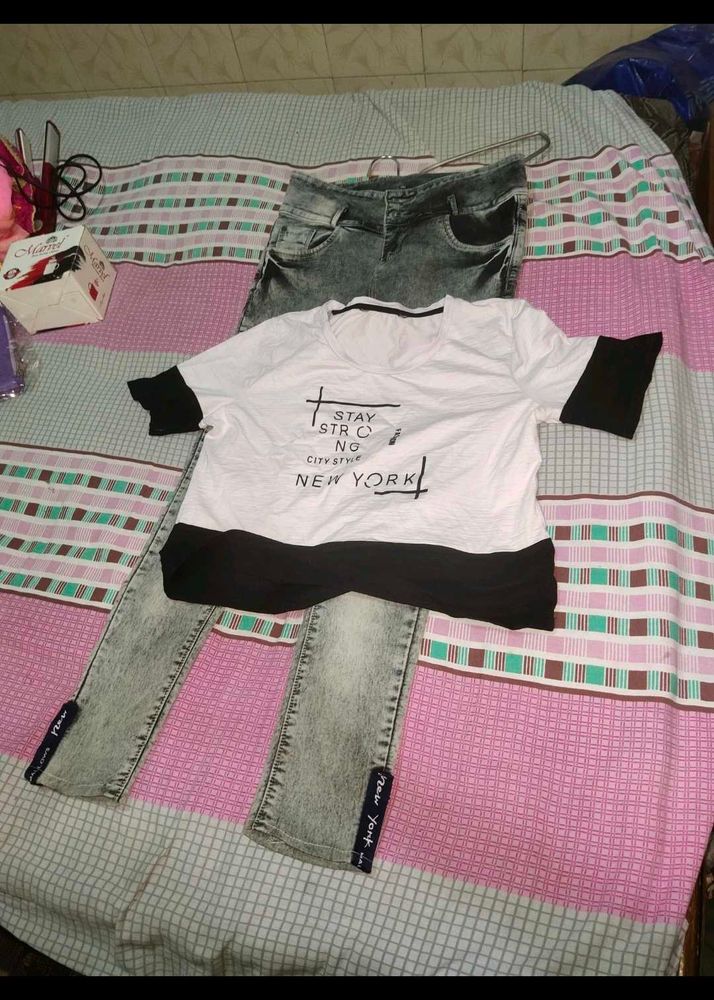 Loose Crop Top And Jeans Free