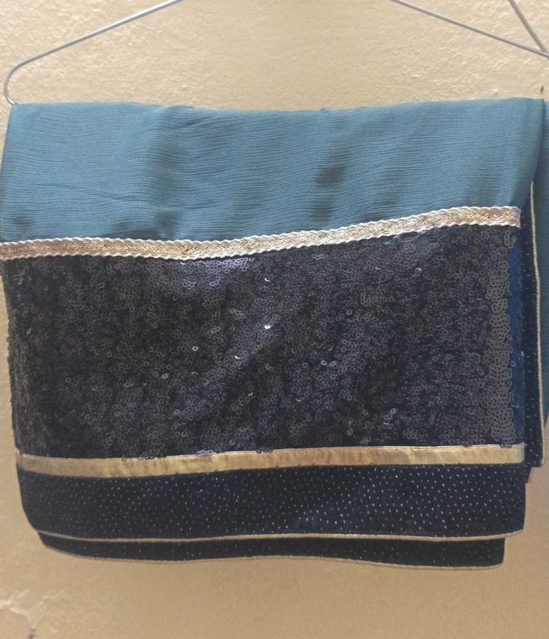 Teal &amp; Navy Sequin Saree