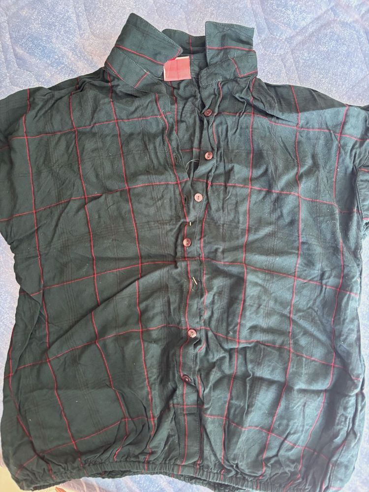 Green &amp; Red Plaid Button Up Shirt