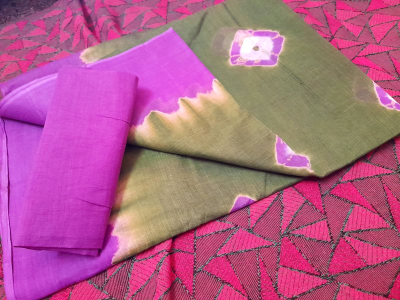 Lavender Border Pure Cotton Tieanddye Saree