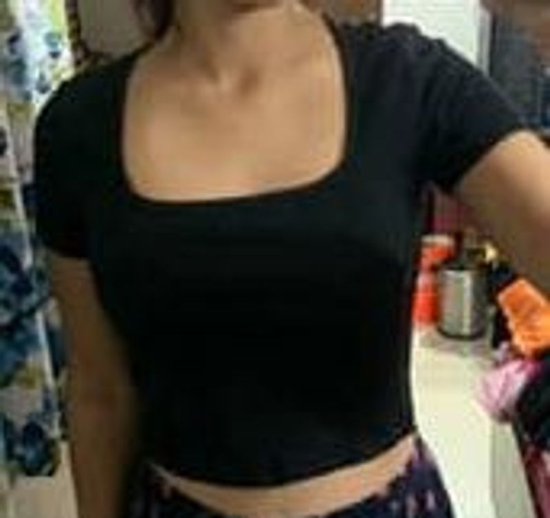 Black Square Neck Cropped Top H&amp;M