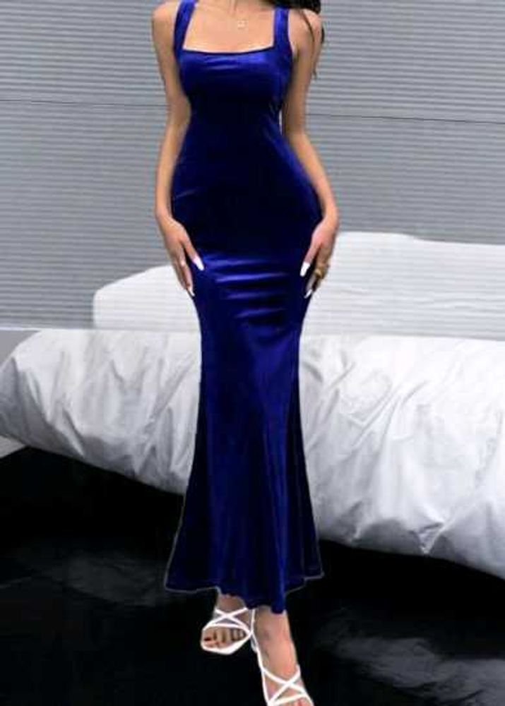 Elegant Blue Velvet Gown